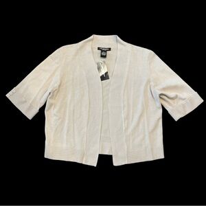 New Linda Matthews Large Taupe Short Sleeve Cardigan
